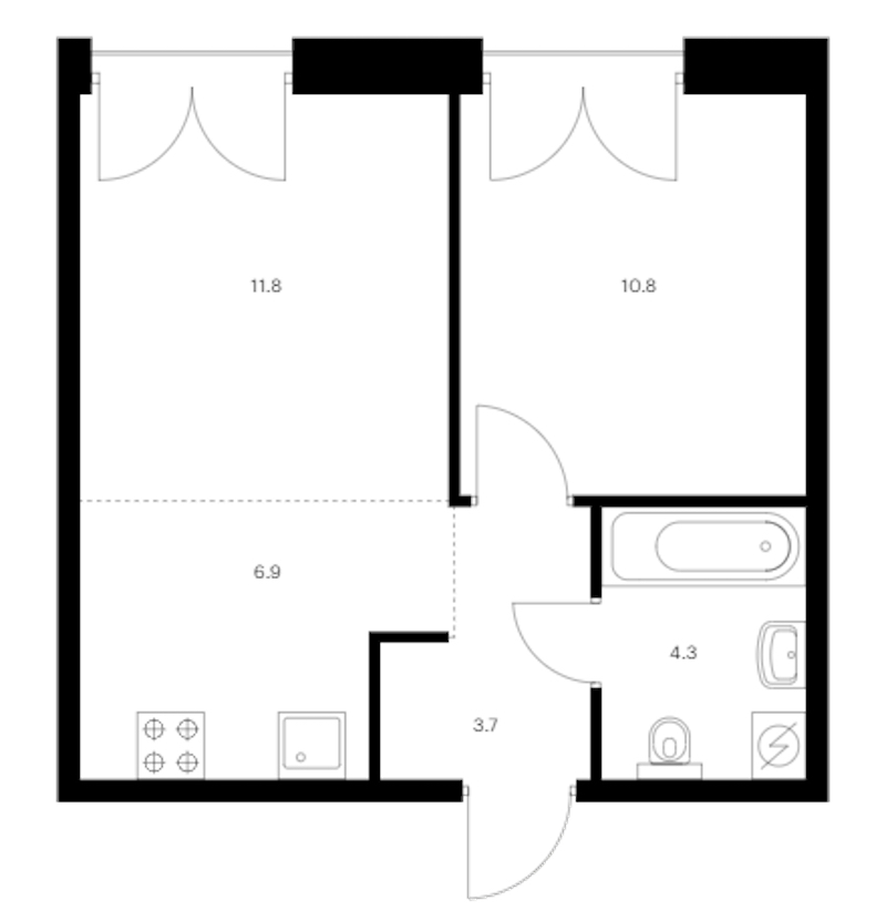 1-комнатная квартира 37.5 м², 5/9 эт., ЖК «Лермонтовский 54»